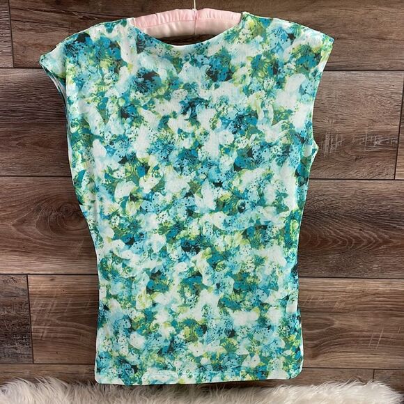 Nue Options Layerd Vneck Blouse,Size Small, Abstract Design,Green, Blue, White - Picture 4 of 5